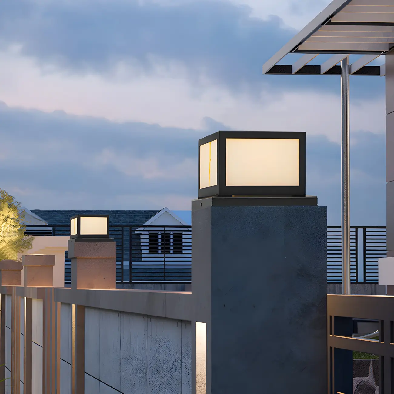 All-weather Modern Black Cube Solar Post Light Image - 12 | homeyfad