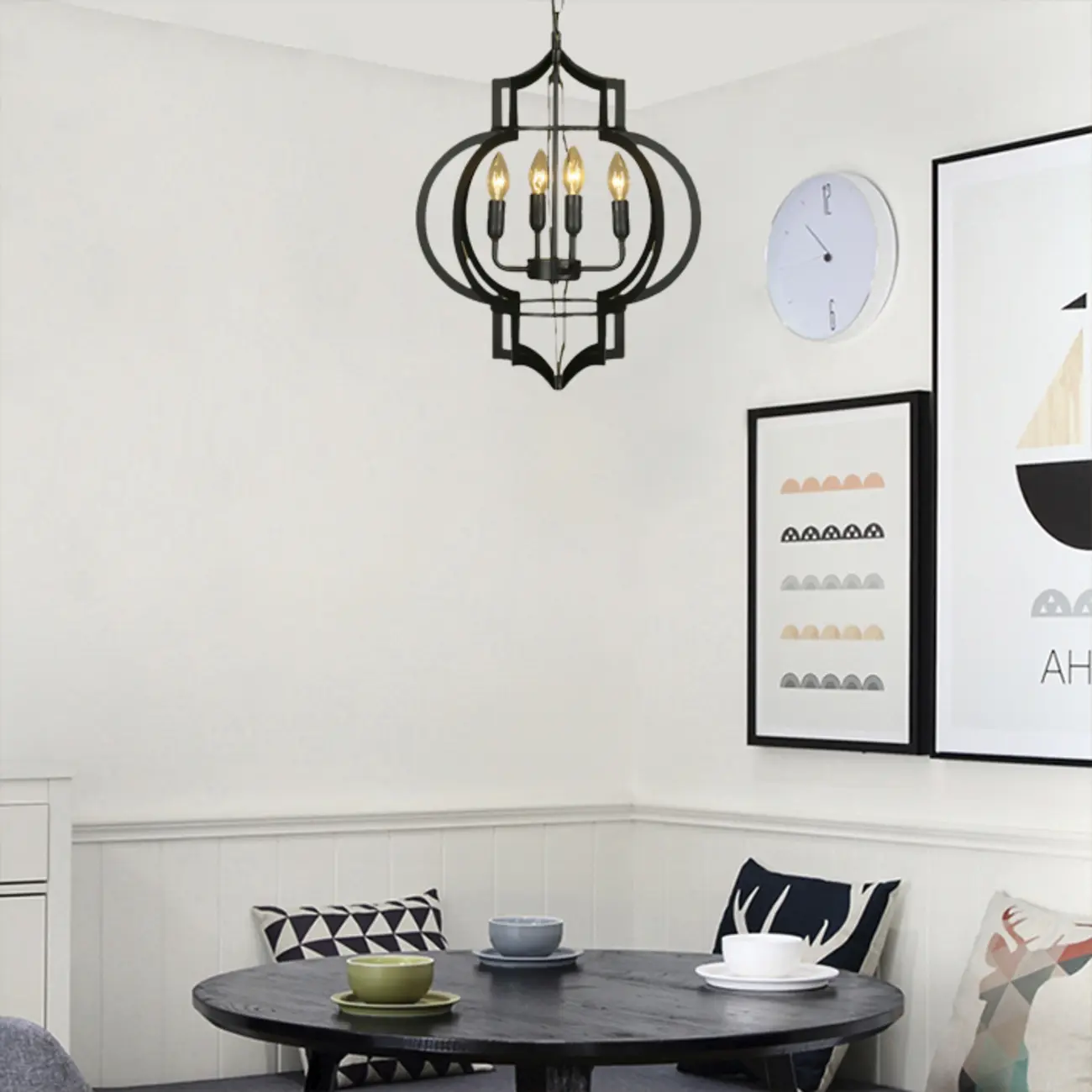 Industrial Metal Black Lantern Candle Chandelier Image - 4 | homeyfad