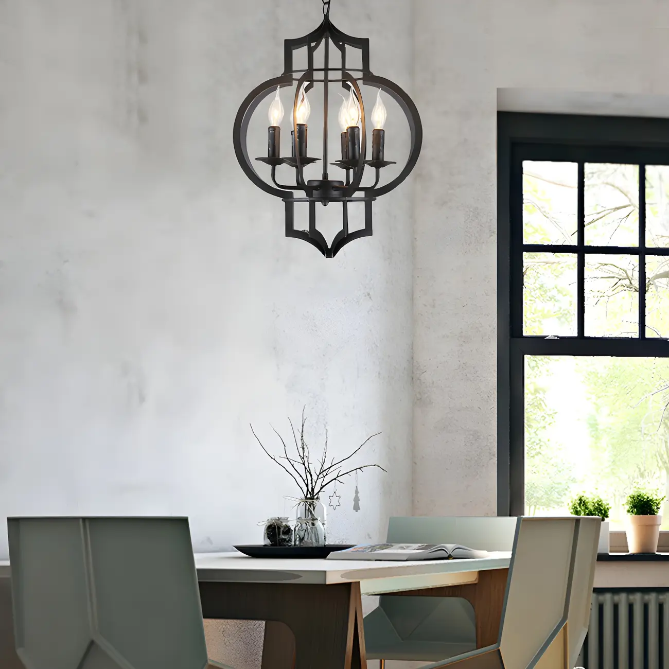 Industrial Metal Black Lantern Candle Chandelier Image - 2 | homeyfad