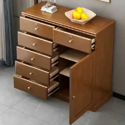 Traditional Nut-Brown Wooden Dresser Chest with Shelves Image - 1