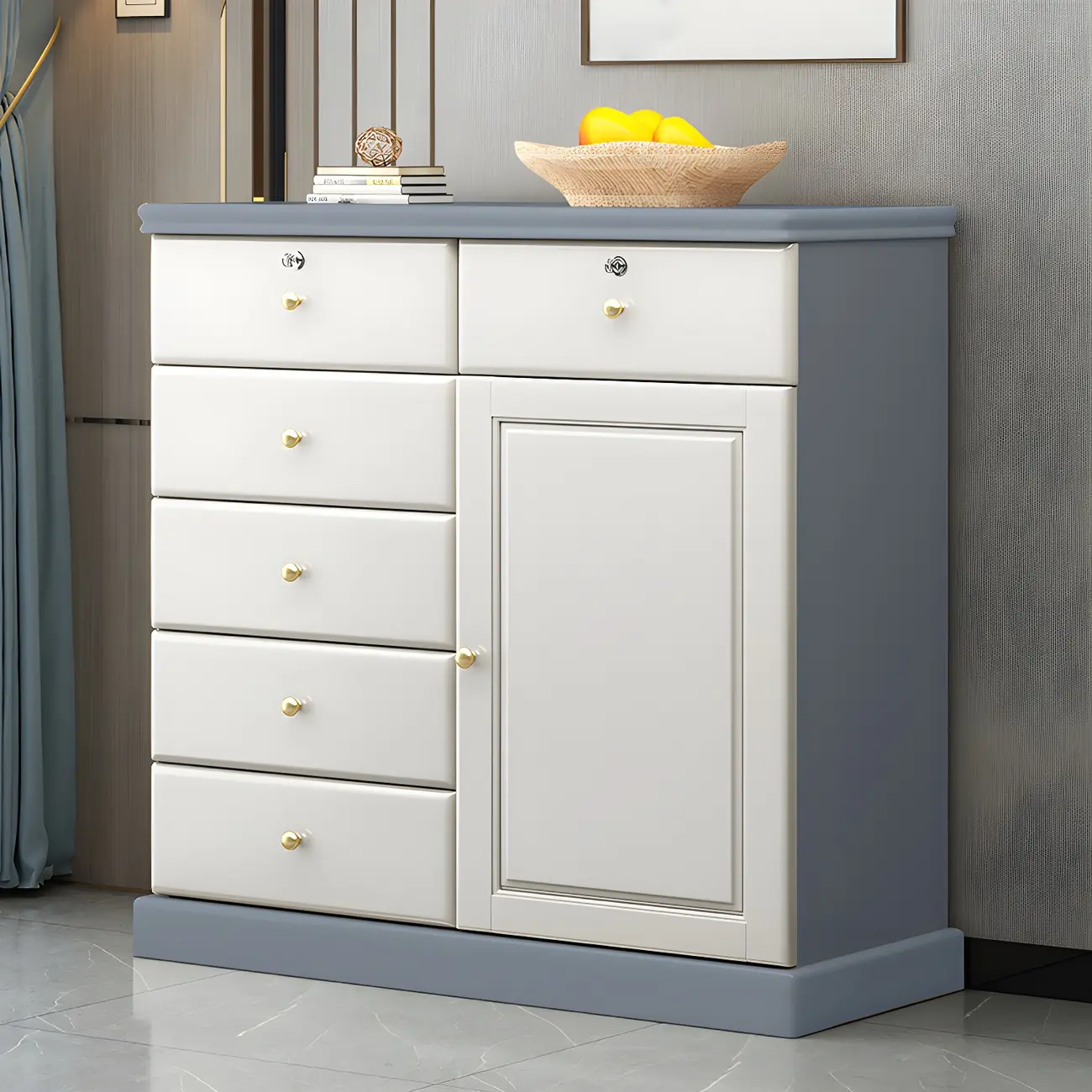 Traditional Nut-Brown Wooden Dresser Chest with Shelves Image - 2 | homeyfad
