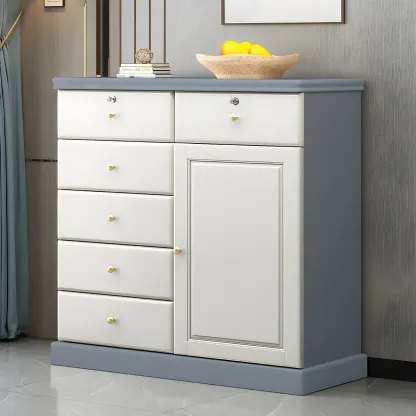 Traditional Nut-Brown Wooden Dresser Chest with Shelves Image - 2