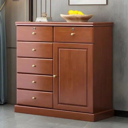 Traditional Nut-Brown Wooden Dresser Chest with Shelves Image - 4