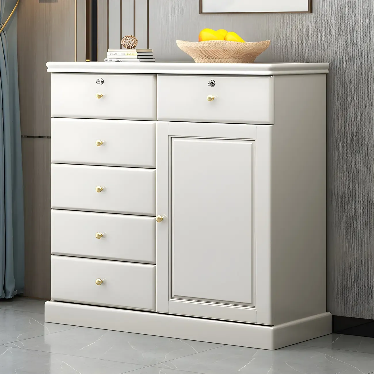 Traditional Nut-Brown Wooden Dresser Chest with Shelves Image - 5