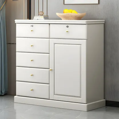 Traditional Nut-Brown Wooden Dresser Chest with Shelves Image - 5