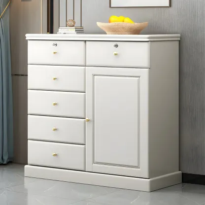 Traditional Nut-Brown Wooden Dresser Chest with Shelves Image - 6