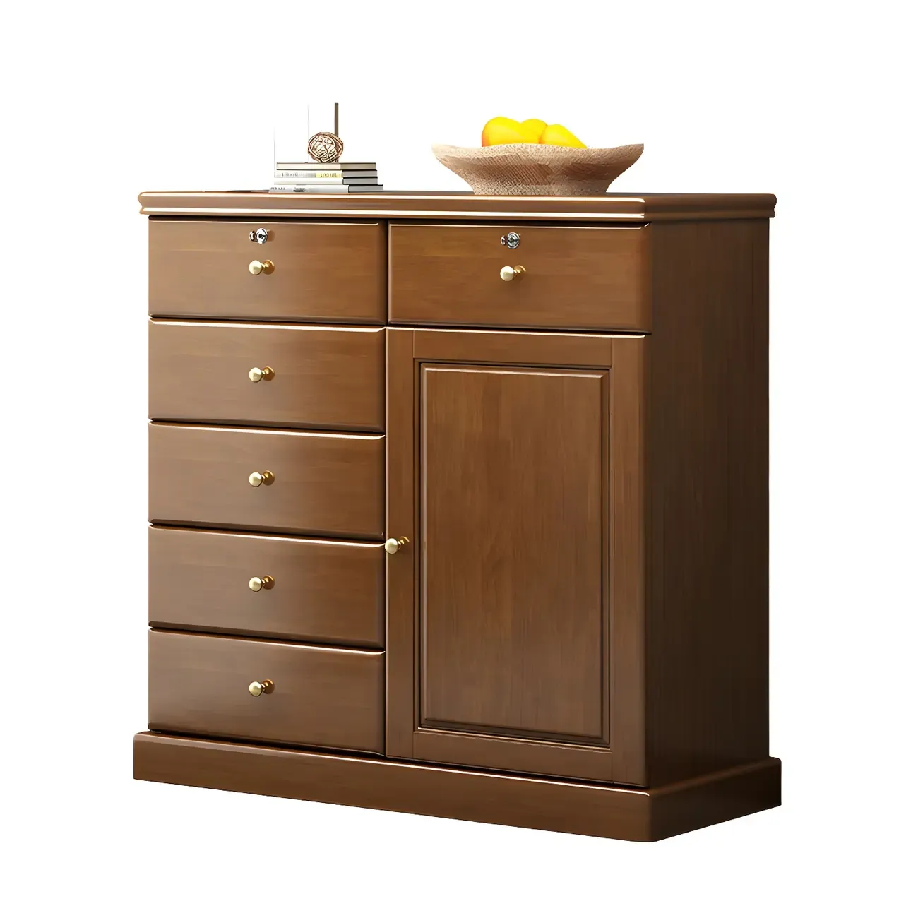 Traditional Nut-Brown Wooden Dresser Chest with Shelves Image - 8