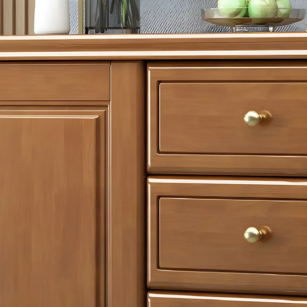Traditional Nut-Brown Wooden Dresser Chest with Shelves Image - 10