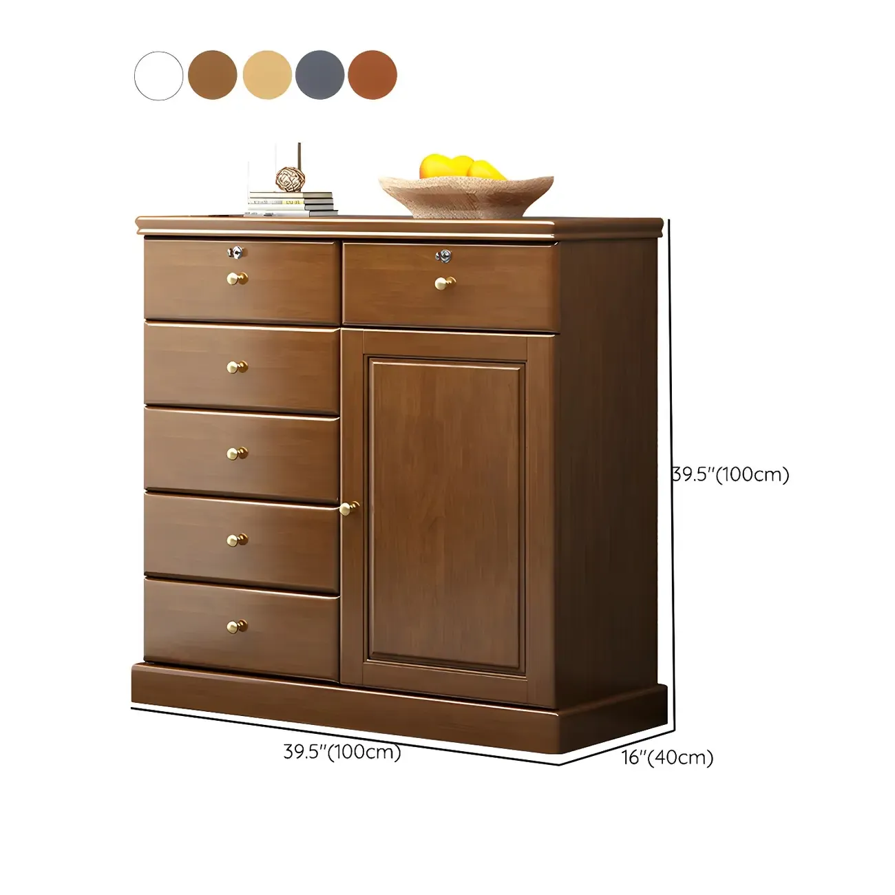 Traditional Nut-Brown Wooden Dresser Chest with Shelves #size