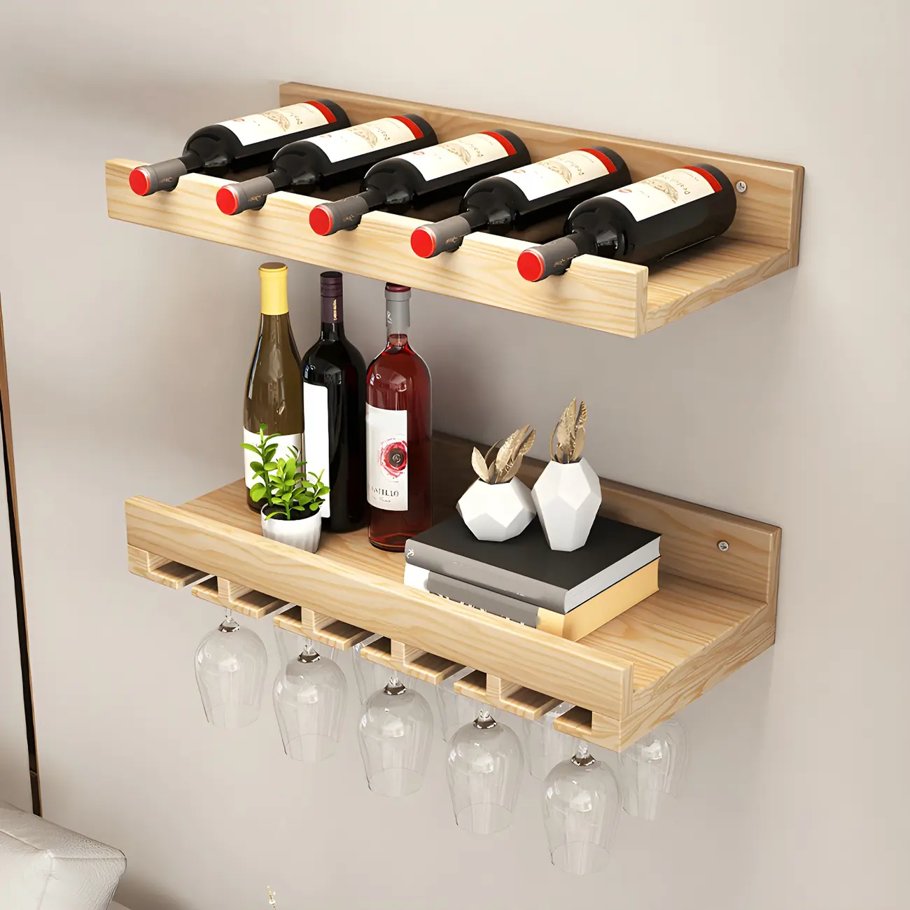 Black Industrial Wall-Mounted Wood Wine Rack Set Image - 2 | homeyfad