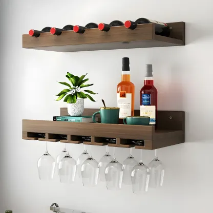 Black Industrial Wall-Mounted Wood Wine Rack Set Image - 3