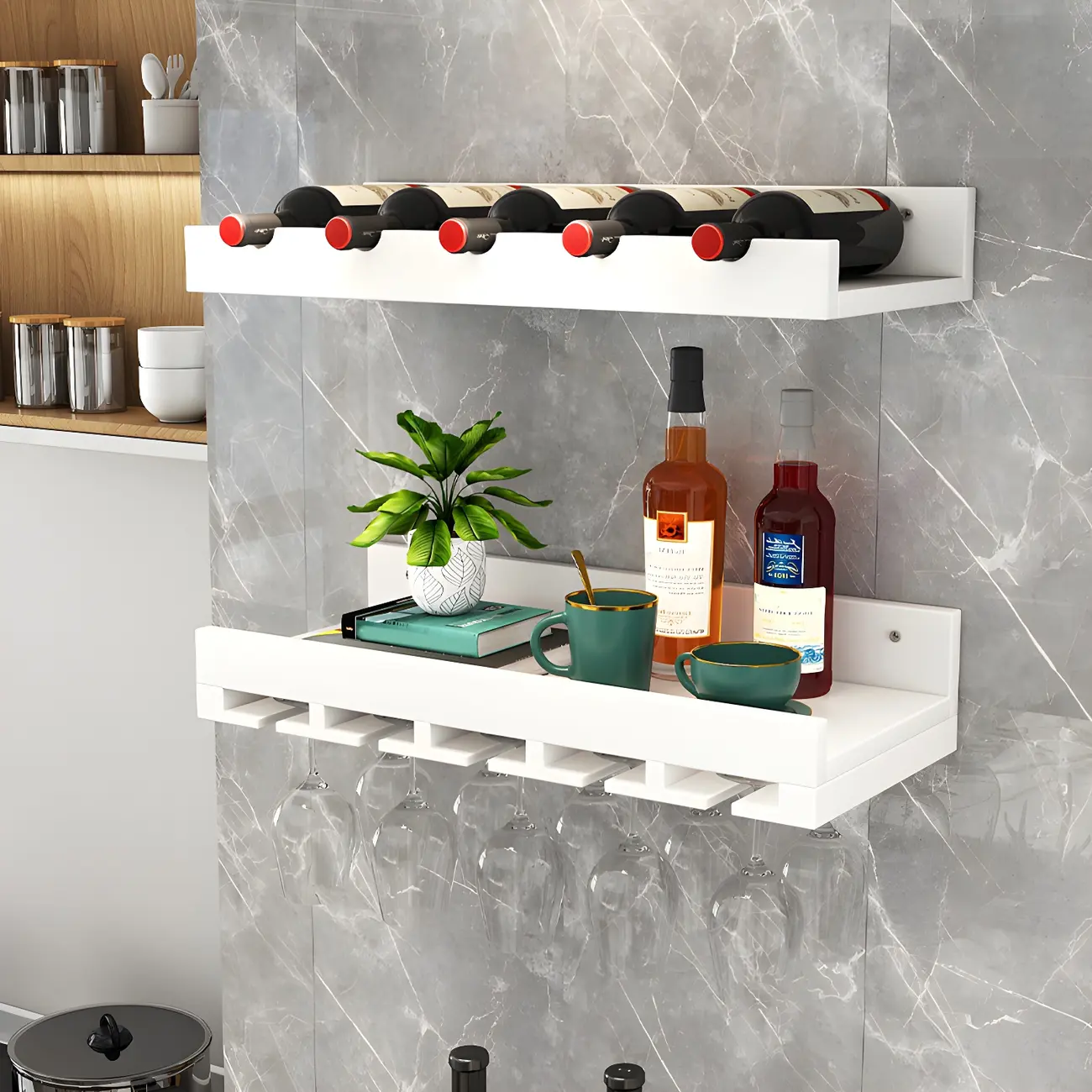 Black Industrial Wall-Mounted Wood Wine Rack Set Image - 5 | homeyfad