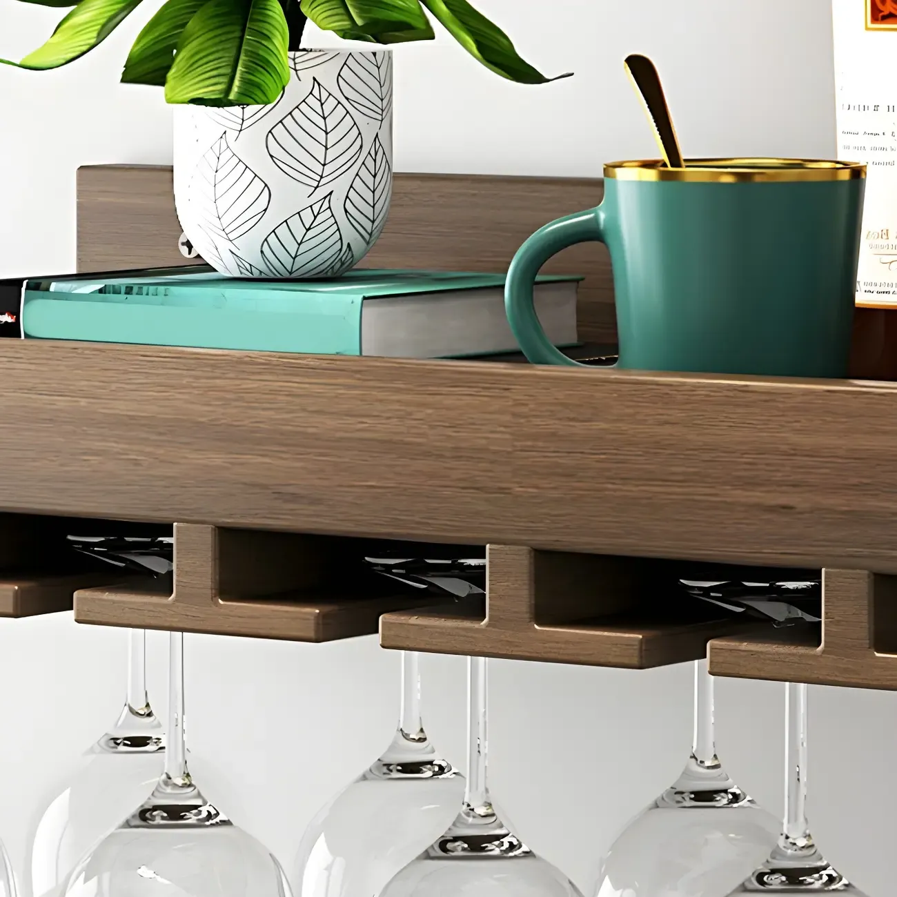 Black Industrial Wall-Mounted Wood Wine Rack Set Image - 7