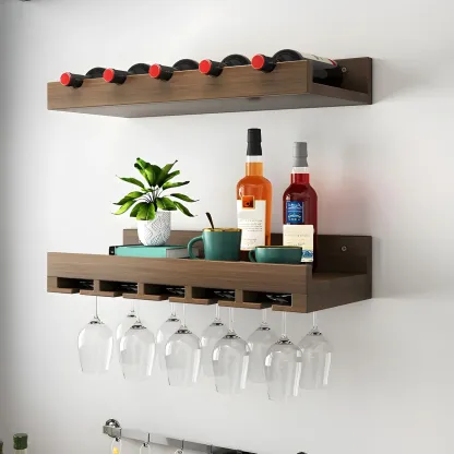 Black Industrial Wall-Mounted Wood Wine Rack Set Image - 6