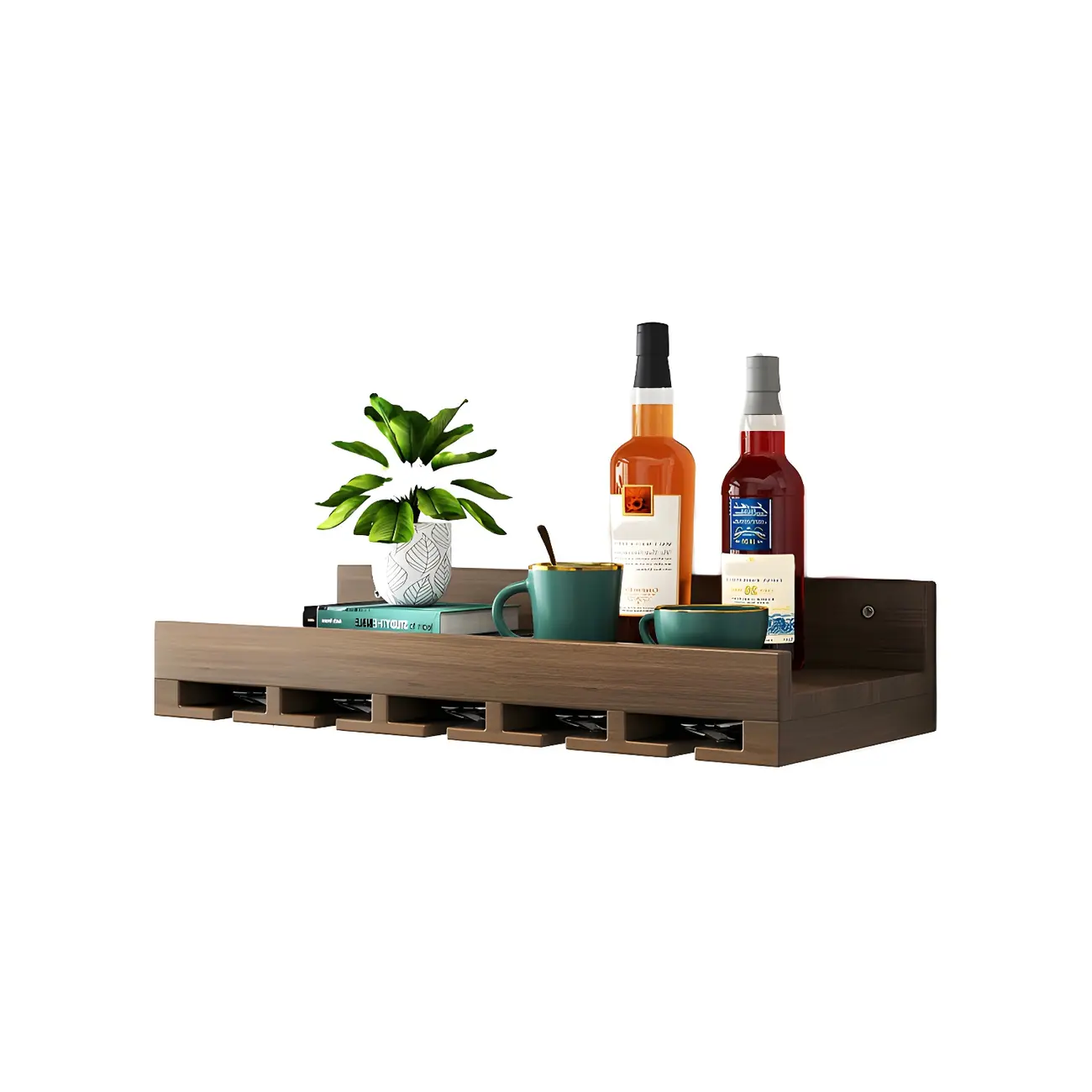 Black Industrial Wall-Mounted Wood Wine Rack Set Image - 19 | homeyfad