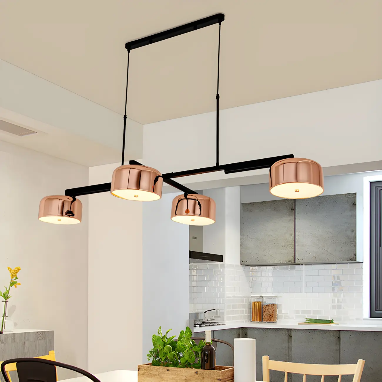 Minimalist 4-Light Cylinder Chandelier with Metal Frame Image - 1 | homeyfad