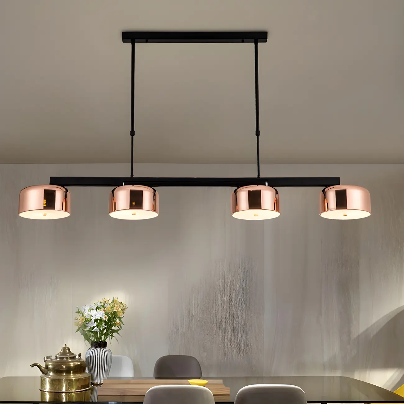 Minimalist 4-Light Cylinder Chandelier with Metal Frame Image - 6 | homeyfad