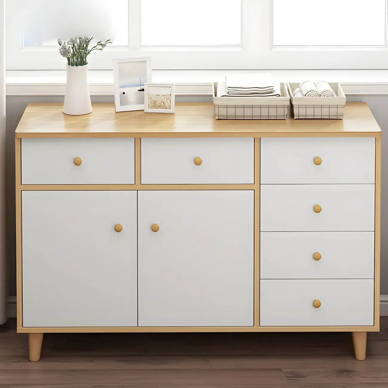 Elegant White Wooden Dressers & Chests with Cabinet Image - 2
