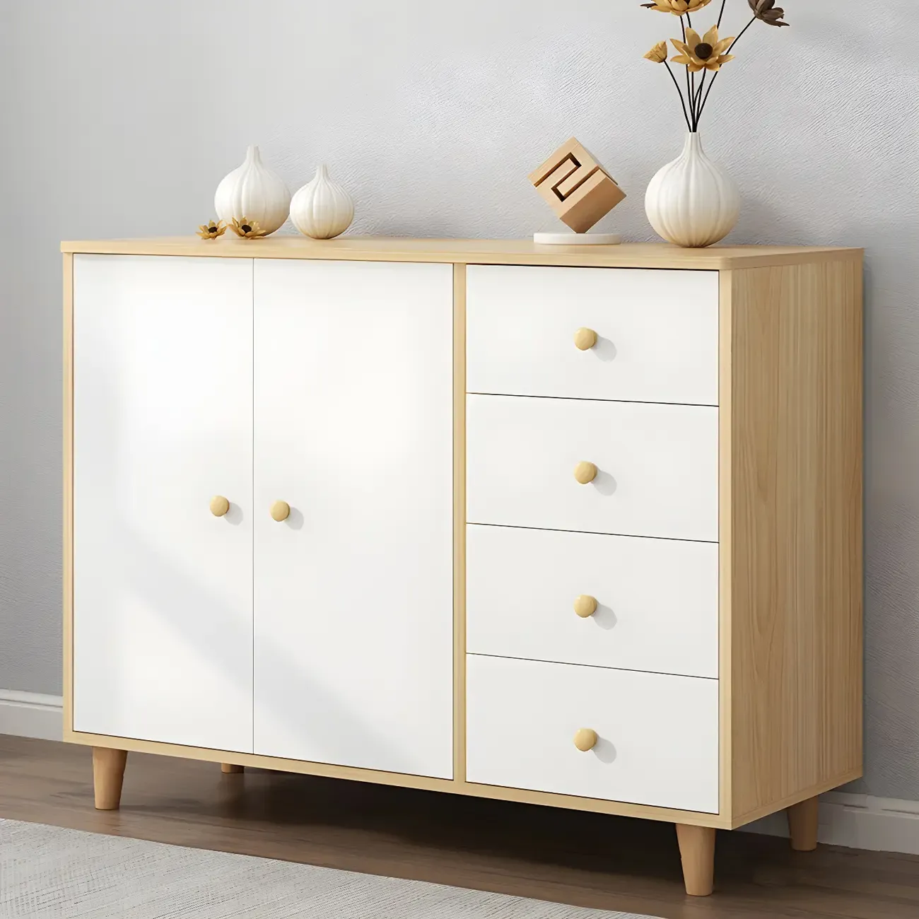 Elegant White Wooden Dressers & Chests with Cabinet Image - 5