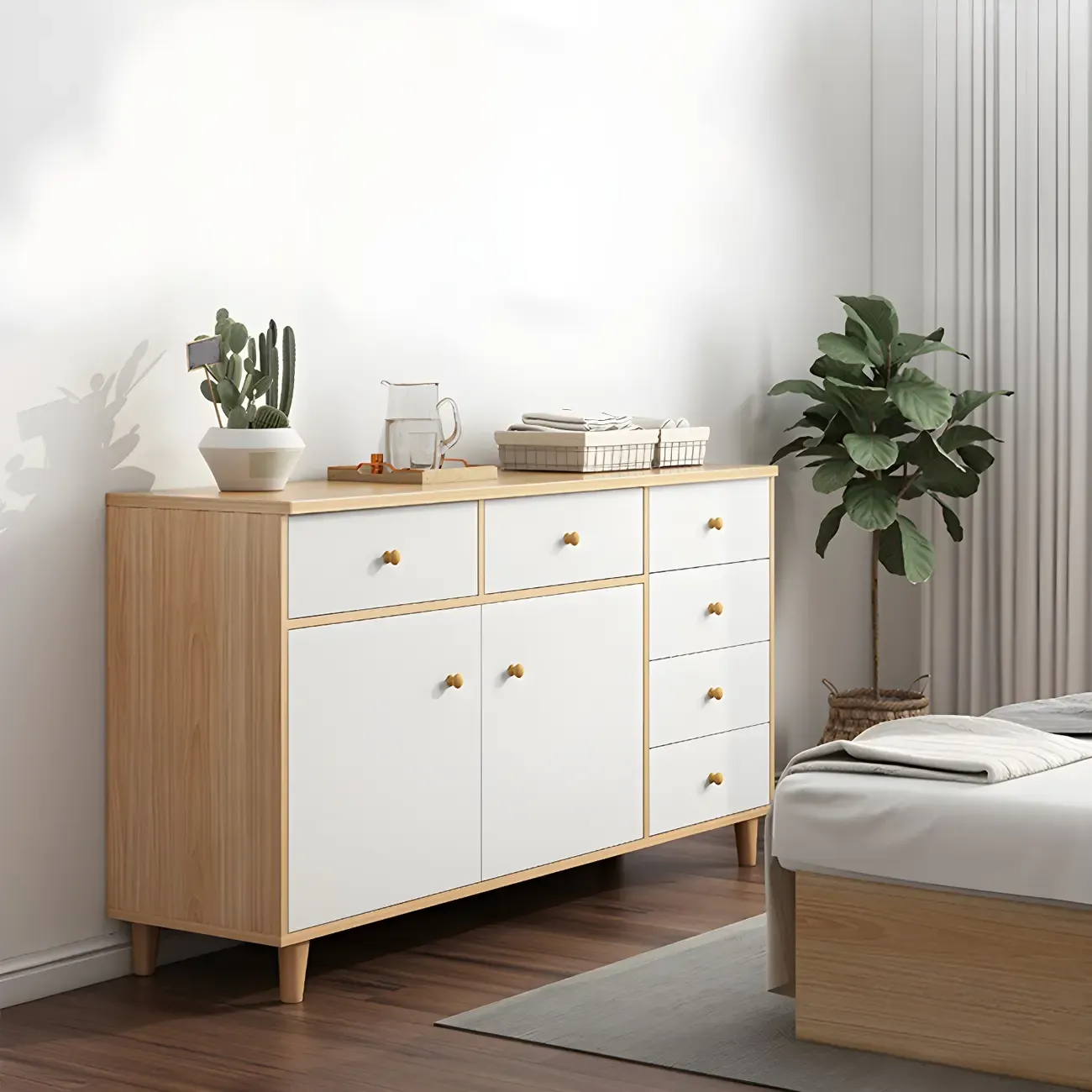 Elegant White Wooden Dressers & Chests with Cabinet Image - 8