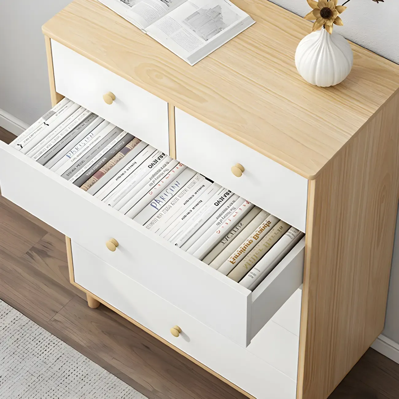 Elegant White Wooden Dressers & Chests with Cabinet Image - 10