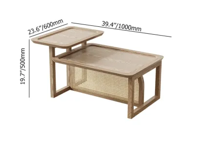 Coffee Table Set in Ash Wood and Rattan with Nesting Design Image - 8