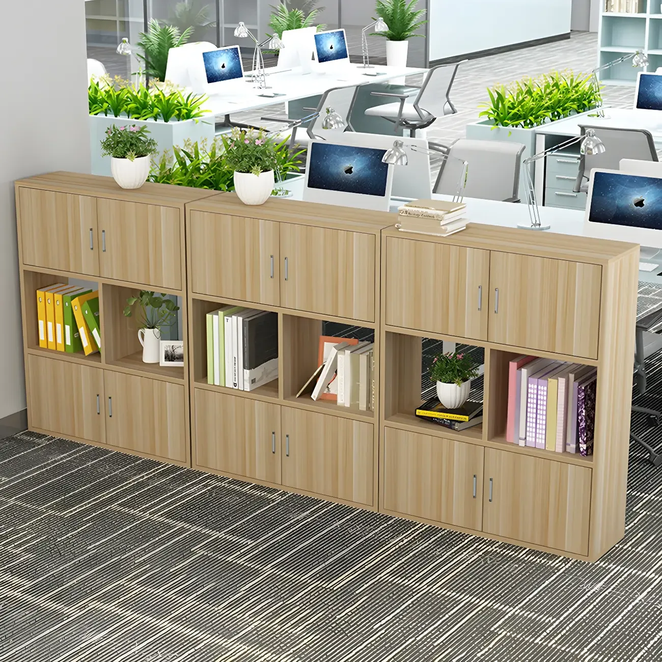 Industrial Wooden Storage Filing Cabinet for Office Organization Image - 16