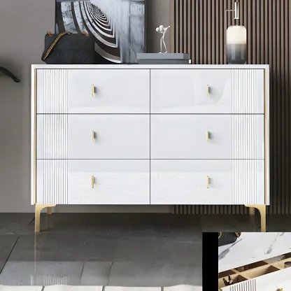 Glam Stone Dresser Chest with Glazed Surface Drawers Image - 2