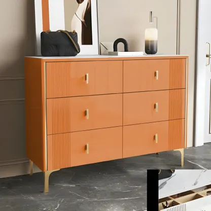 Glam Stone Dresser Chest with Glazed Surface Drawers Image - 3