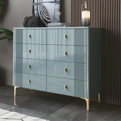 Glam Stone Dresser Chest with Glazed Surface Drawers Image - 4