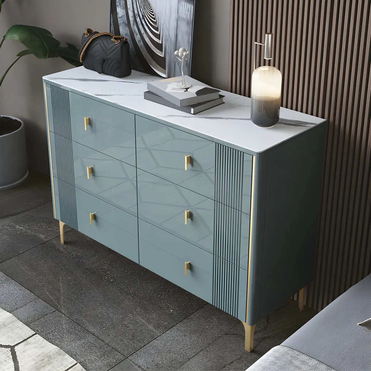 Glam Stone Dresser Chest with Glazed Surface Drawers Image - 5 | homeyfad