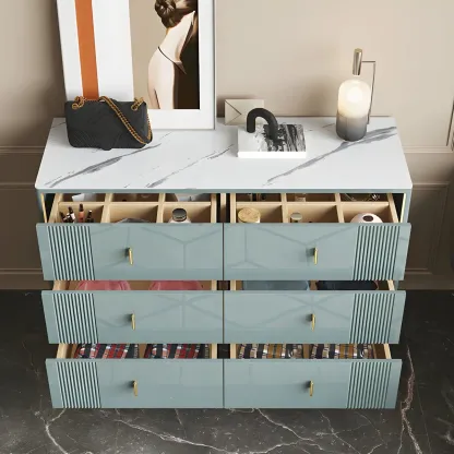 Glam Stone Dresser Chest with Glazed Surface Drawers Image - 7