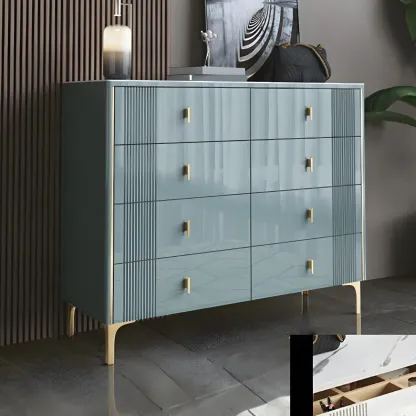 Glam Stone Dresser Chest with Glazed Surface Drawers Image - 8