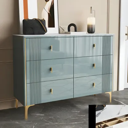 Glam Stone Dresser Chest with Glazed Surface Drawers Image - 13