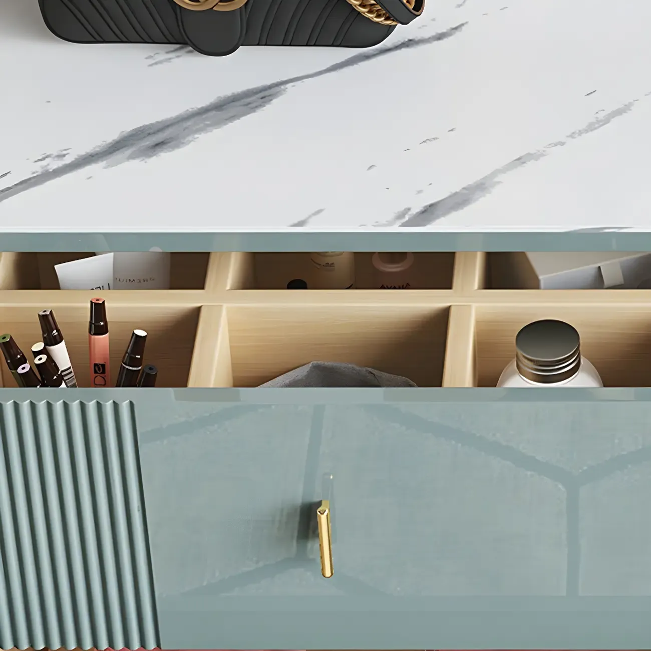 Glam Stone Dresser Chest with Glazed Surface Drawers Image - 14