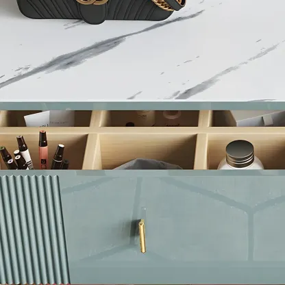 Glam Stone Dresser Chest with Glazed Surface Drawers Image - 14