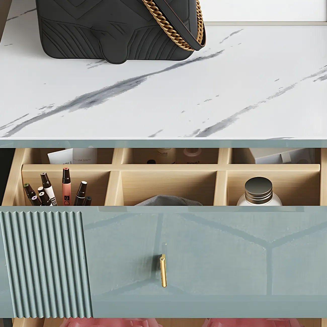 Glam Stone Dresser Chest with Glazed Surface Drawers Image - 20