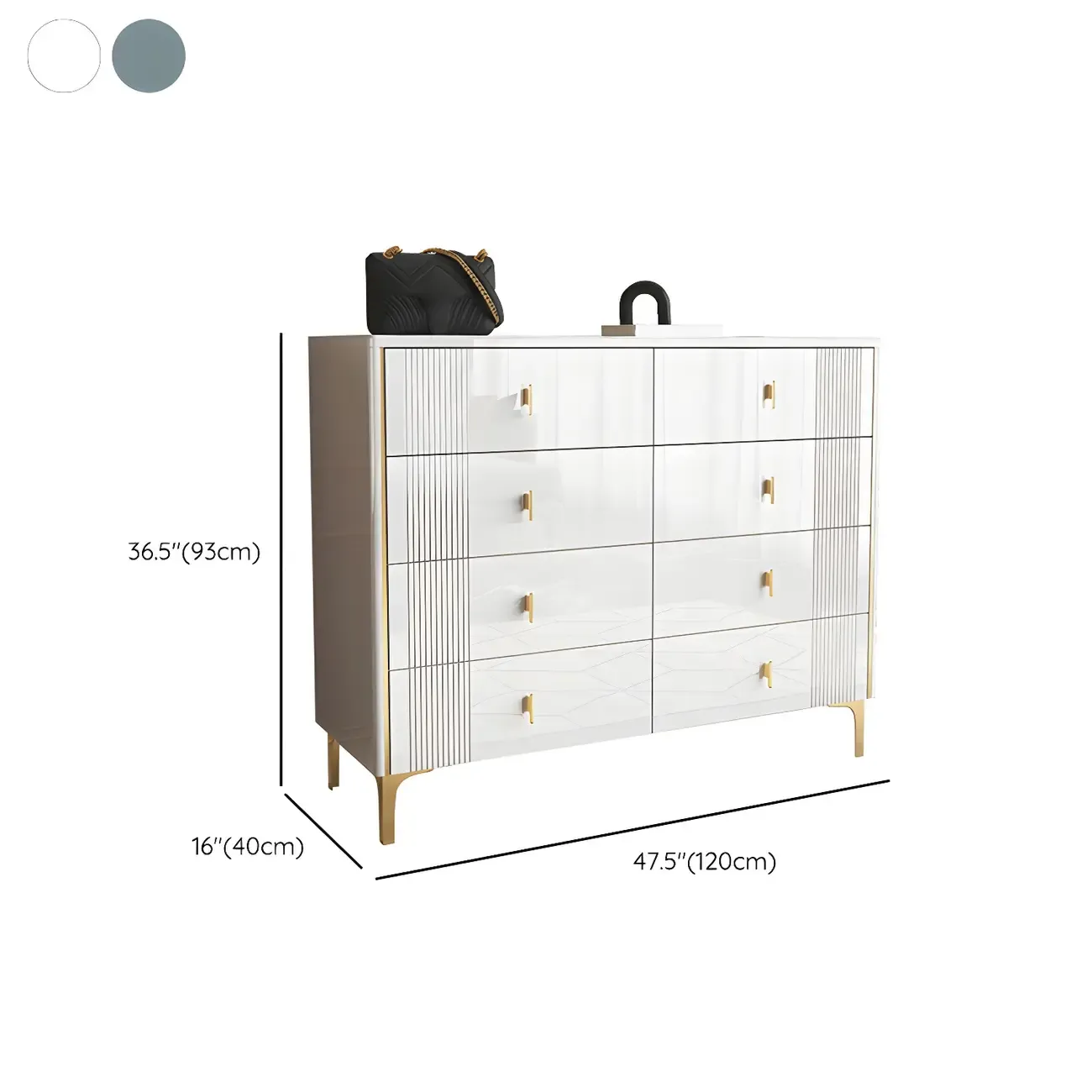 Glam Stone Dresser Chest with Glazed Surface Drawers Image - 25