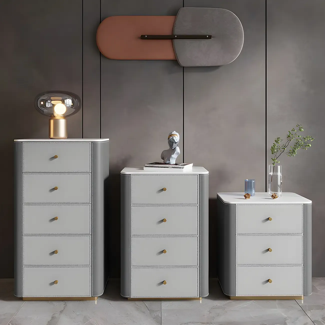 Modern Grey Stone Bachelor Chest with Drawers for Bedroom Image - 2