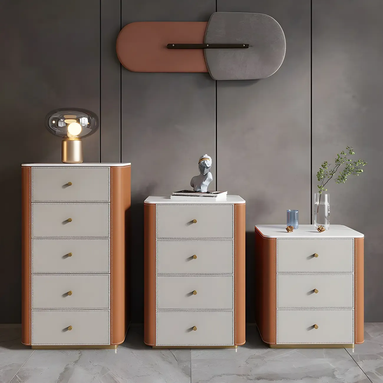 Modern Grey Stone Bachelor Chest with Drawers for Bedroom Image - 1