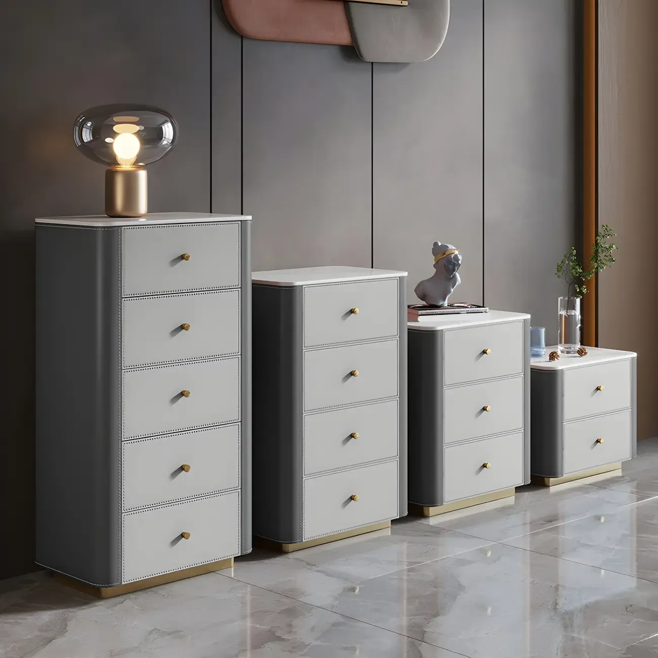 Modern Grey Stone Bachelor Chest with Drawers for Bedroom Image - 6