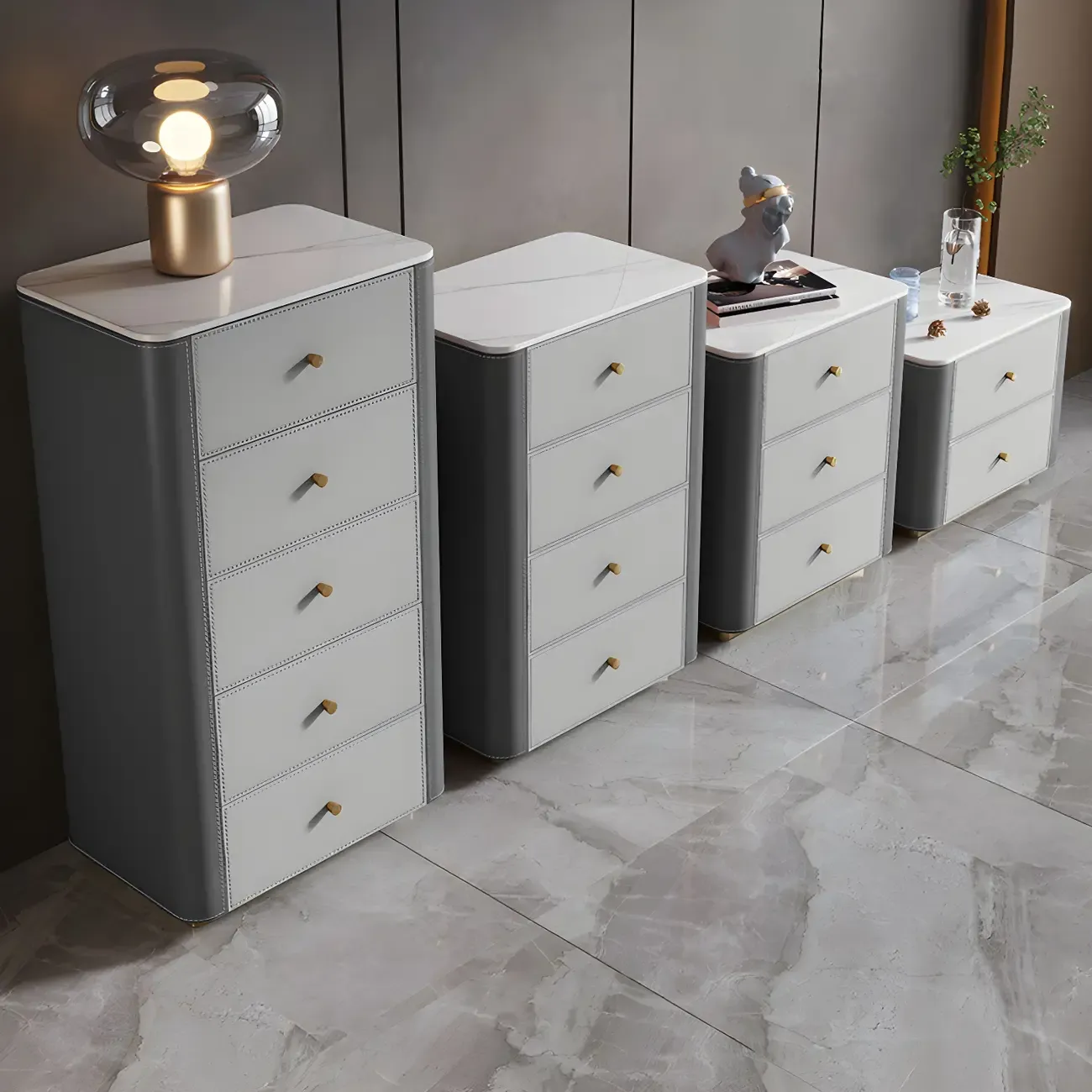 Modern Grey Stone Bachelor Chest with Drawers for Bedroom Image - 8