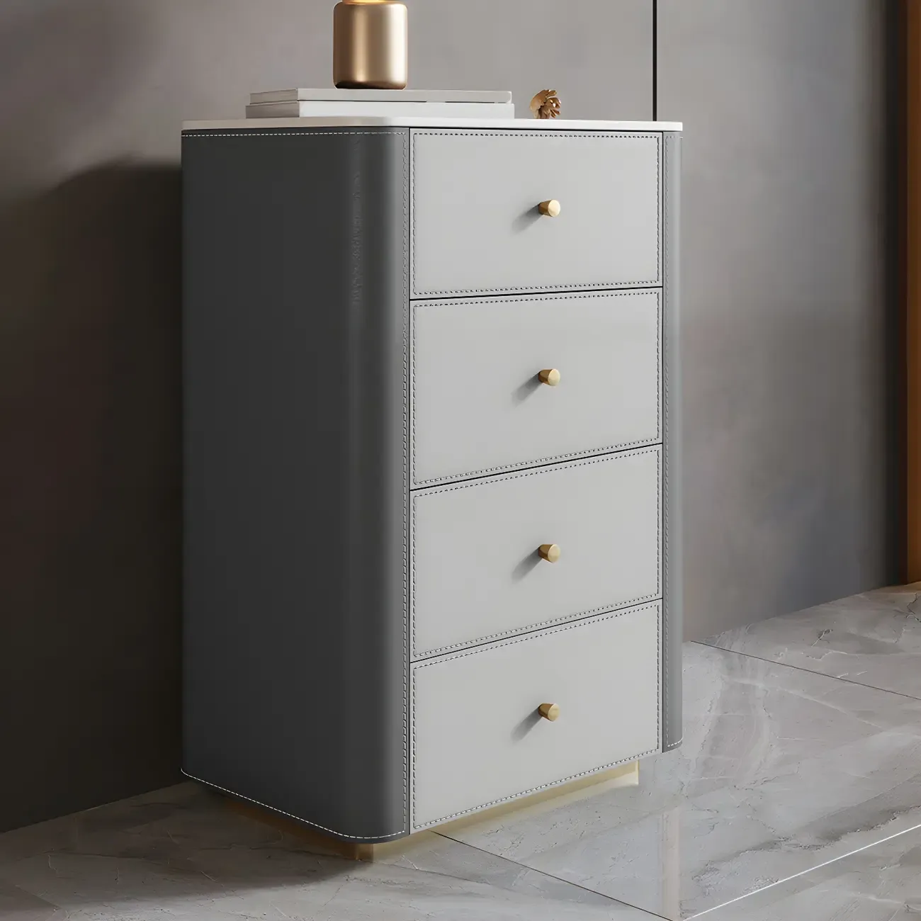 Modern Grey Stone Bachelor Chest with Drawers for Bedroom Image - 9