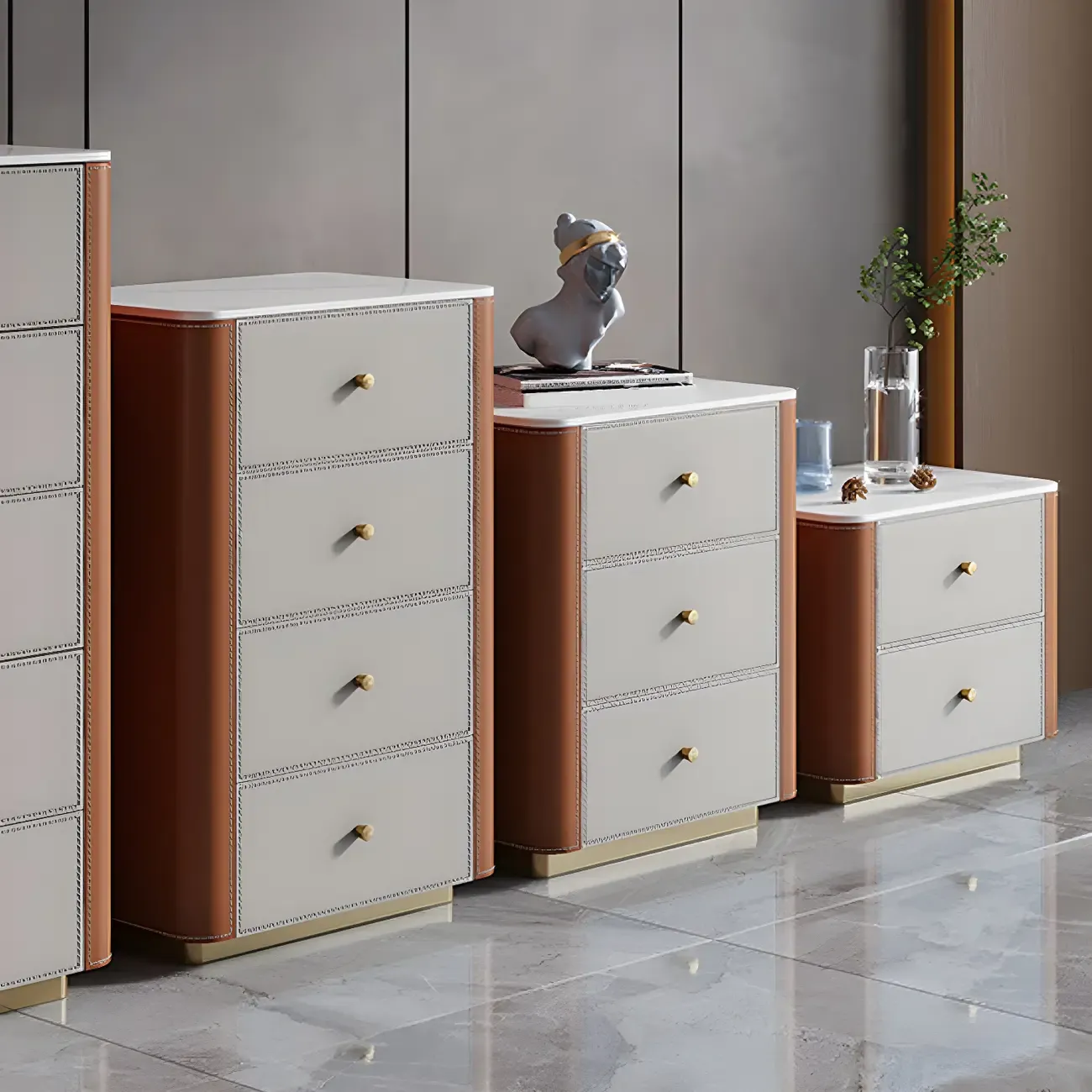 Modern Grey Stone Bachelor Chest with Drawers for Bedroom Image - 16