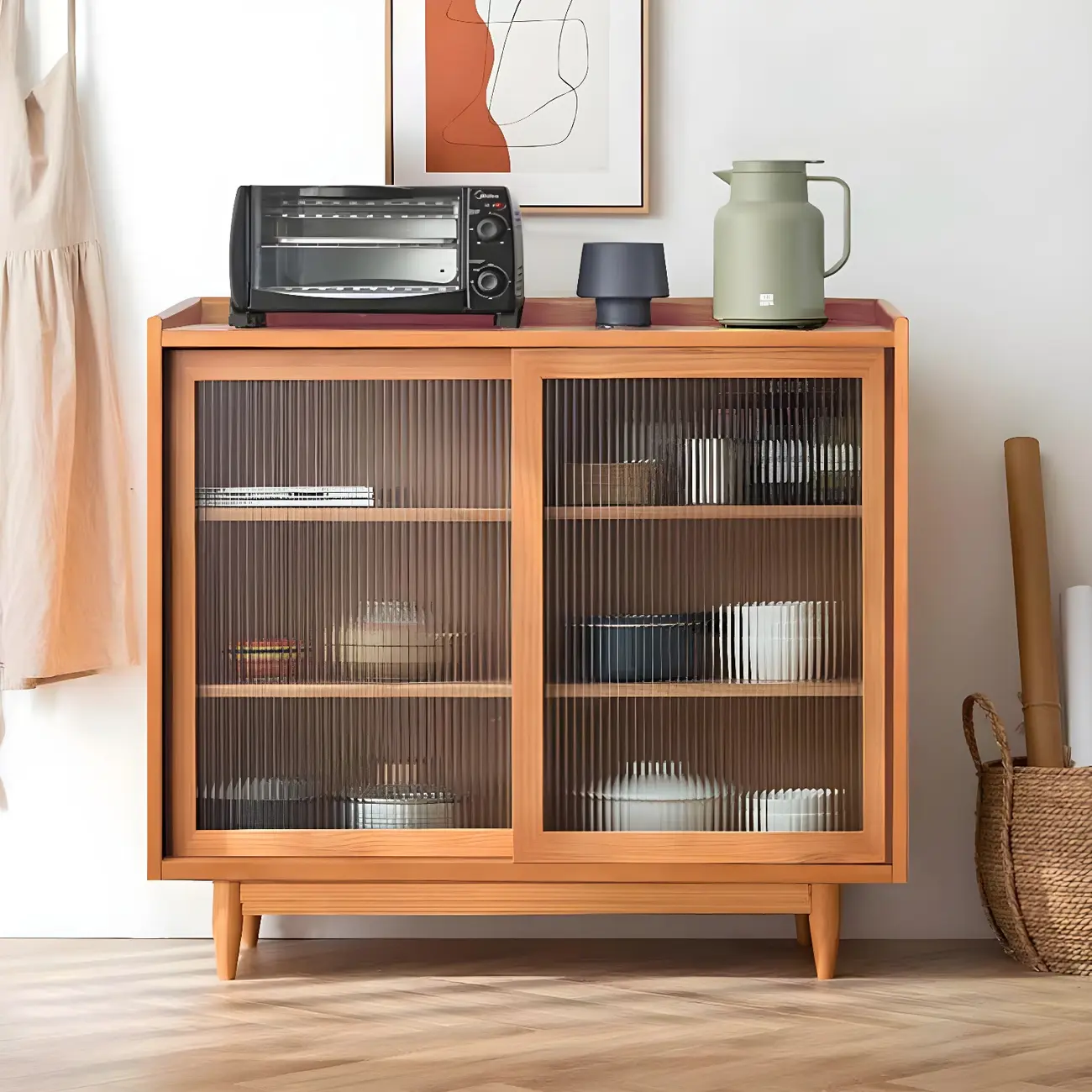 3-Tier Modern Wooden Display Cabinet with Glass Doors Image - 1 | homeyfad