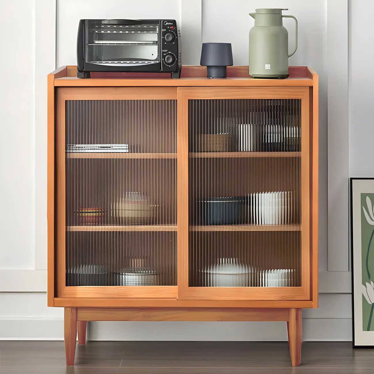 3-Tier Modern Wooden Display Cabinet with Glass Doors Image - 2 | homeyfad