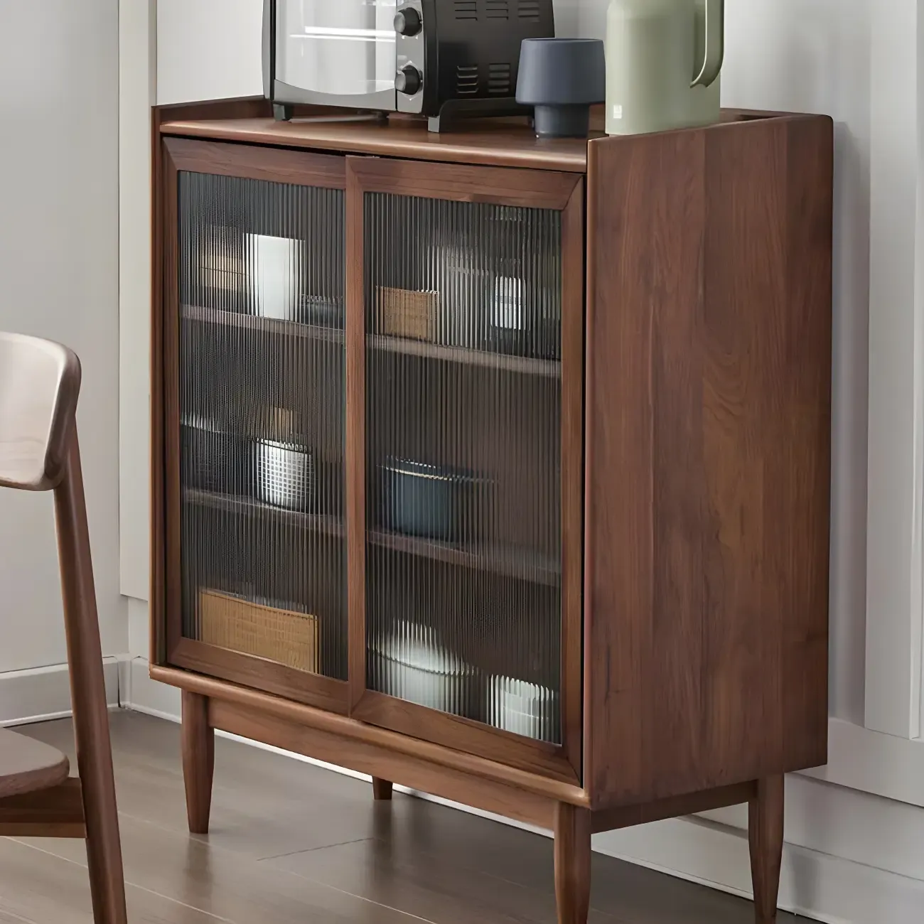 3-Tier Modern Wooden Display Cabinet with Glass Doors | HomeyFad