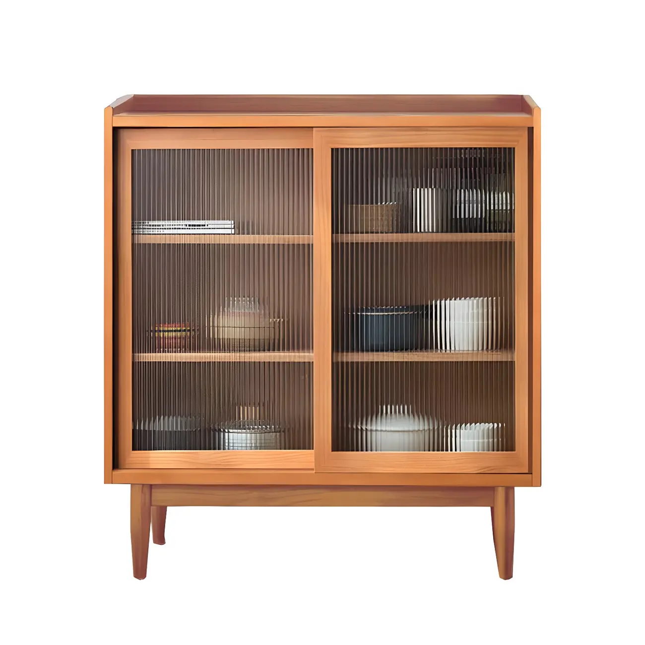 3-Tier Modern Wooden Display Cabinet with Glass Doors Image - 5 | homeyfad