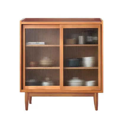 3-Tier Modern Wooden Display Cabinet with Glass Doors Image - 5