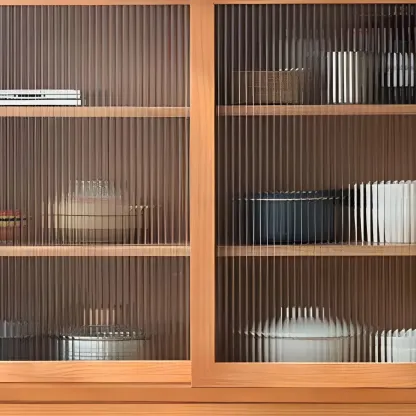 3-Tier Modern Wooden Display Cabinet with Glass Doors Image - 6